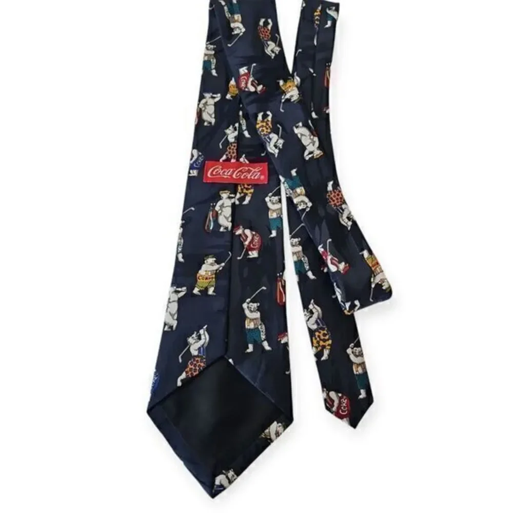 COCA COLA Tie Blue Neck Tie Mens Golf Polar Bear Theme‎